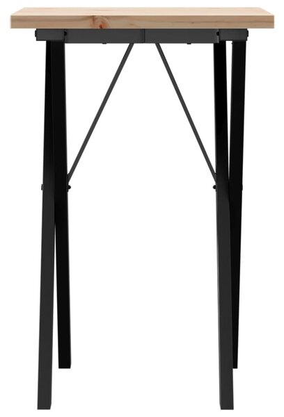 Tömör fenyőfa és acél étkezőasztal X-vázzal 50x50x75,5 cm