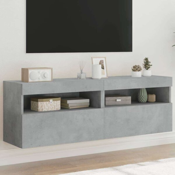 VidaXL 2 db betonszürke fali TV-szekrény LED-del 60x30x40 cm