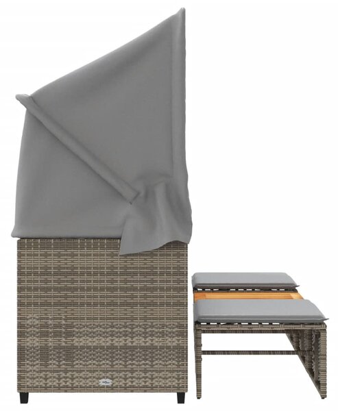 3 személyes szürke polyrattan kerti kanapé baldachinnal/székkel