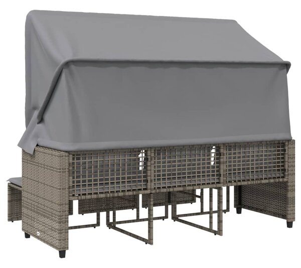 3 személyes szürke polyrattan kerti kanapé baldachinnal/székkel
