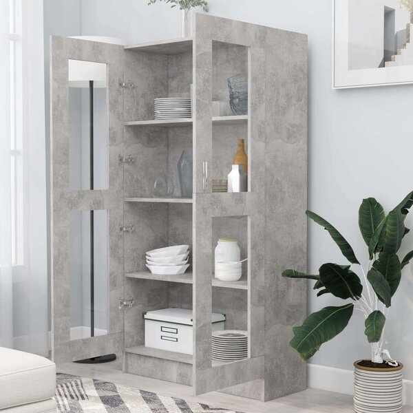 Betonszürke forgácslap vitrinszekrény 82,5 x 30,5 x 150 cm
