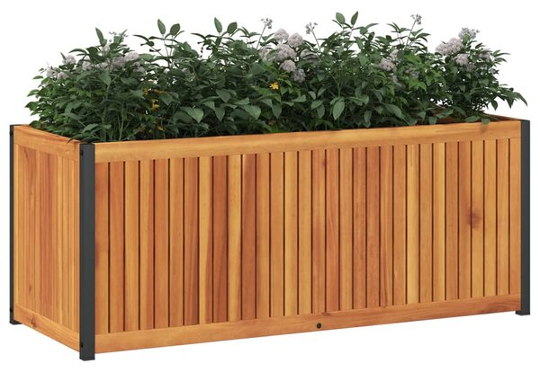 Tömör akácfa és acél kerti virágtartó 110 x 45 x 44 cm