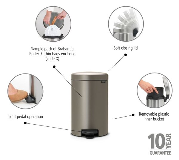 Szürke acél pedálos szemetes 12 l NewIcon – Brabantia