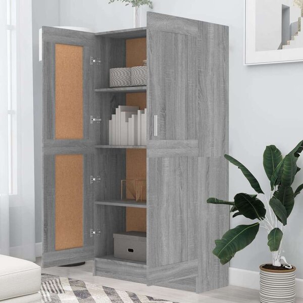 VidaXL Könyvszekrény - Tömörfa - Szürke Sonoma - 82,5x30,5x150 cm