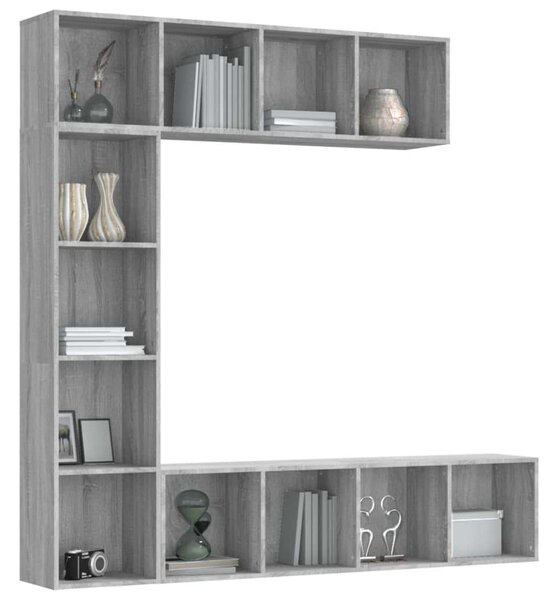 VidaXL 3 részes szürke sonoma fatermék könyv/TV-szekrény 180x30x180 cm