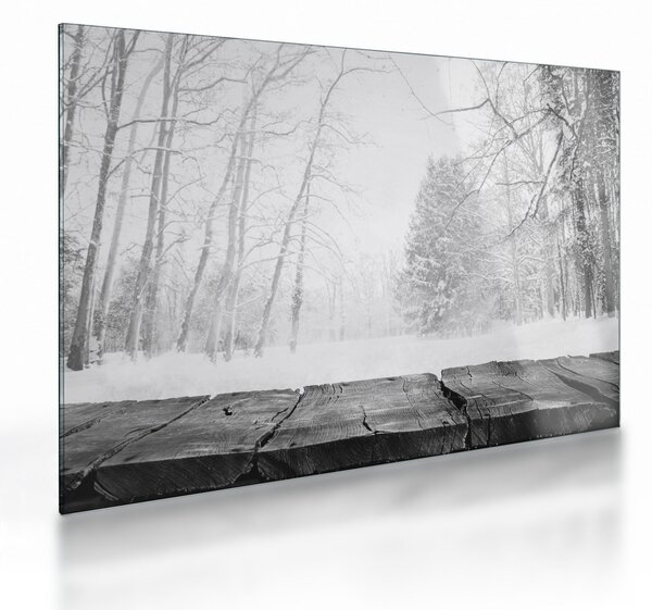 Üveg kép - Fából készült móló télen (70x50 cm)