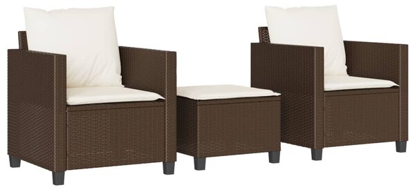 3 részes barna polyrattan bisztrógarnitúra párnákkal