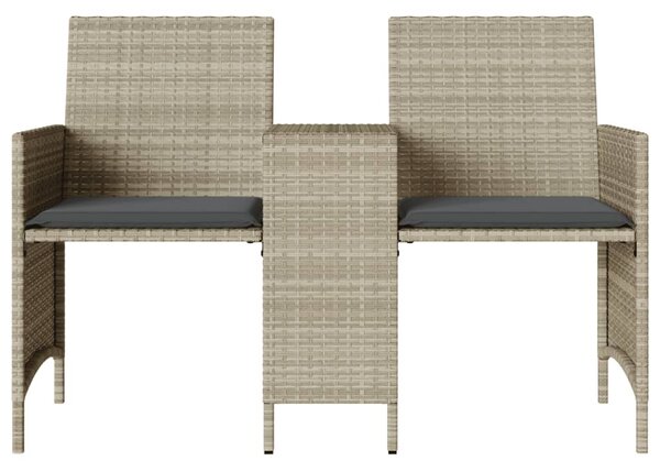 2 személyes szürke polyrattan kerti kanapé asztallal/székkel