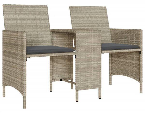 2 személyes szürke polyrattan kerti kanapé asztallal/székkel
