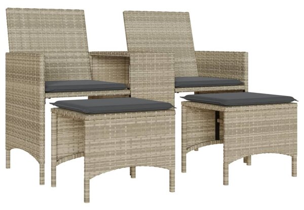 2 személyes szürke polyrattan kerti kanapé asztallal/székkel