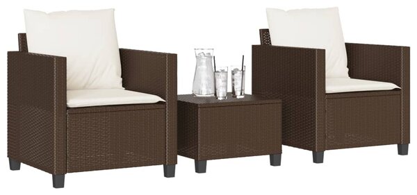 3 részes barna polyrattan bisztrógarnitúra párnákkal