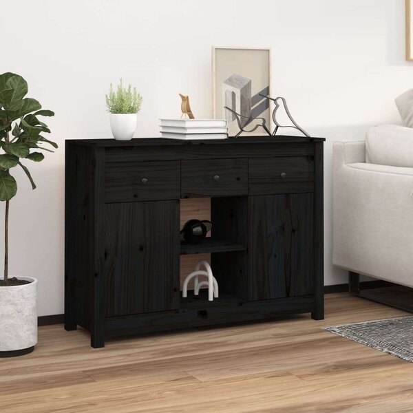 VidaXL fekete tömör fenyőfa tálalószekrény 100 x 35 x 74,5 cm