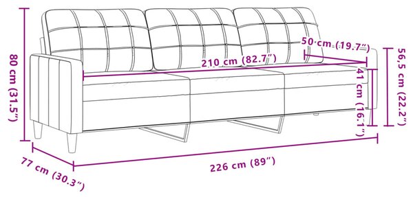 3 személyes világosszürke bársony kanapé 210 cm