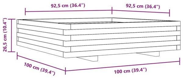 Viaszbarna tömör fenyőfa kerti virágláda 100 x 100 x 26,5 cm