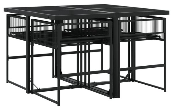 5 részes fekete polyrattan kerti étkezőgarnitúra