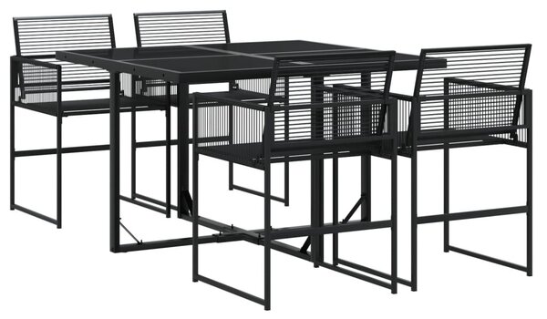 5 részes fekete polyrattan kerti étkezőgarnitúra