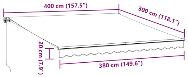 Antracitszürke-fehér kézzel kihúzható napellenző 400 x 300 cm