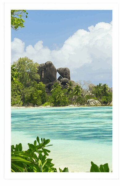 Poszter gyönyörű strand La Digue szigetén