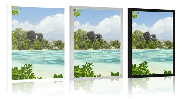 Poszter gyönyörű strand La Digue szigetén