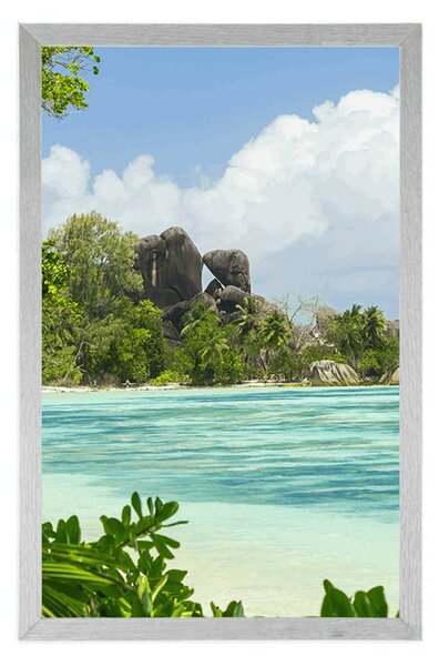 Poszter gyönyörű strand La Digue szigetén