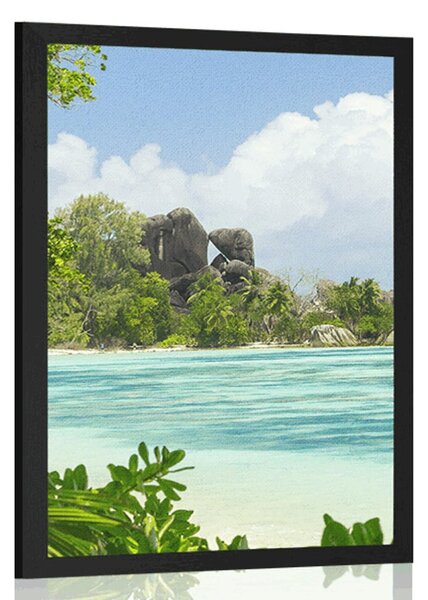 Poszter gyönyörű strand La Digue szigetén
