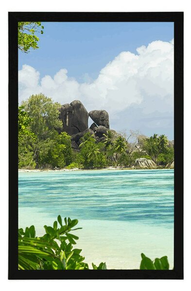 Poszter gyönyörű strand La Digue szigetén
