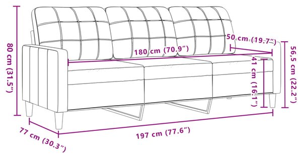 3 személyes fekete bársony kanapé 180 cm