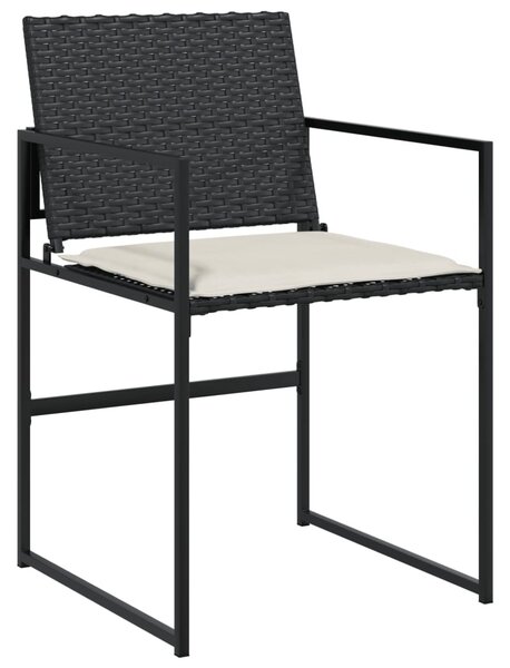 4 db fekete polyrattan kerti szék párnával