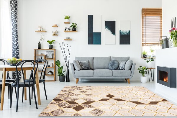 Modern MEFE szőnyeg B400 Kocka, geometriai 3D - Structural két szintű gyapjú krém / bézs