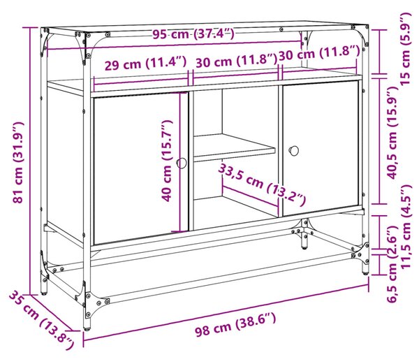 Fekete szerelt fa tálalószekrény üveglappal 98 x 35 x 81 cm