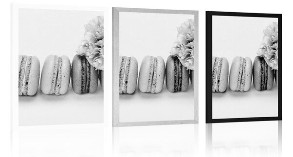 Ízletes macaroons poszter fekete-fehér kivitelben