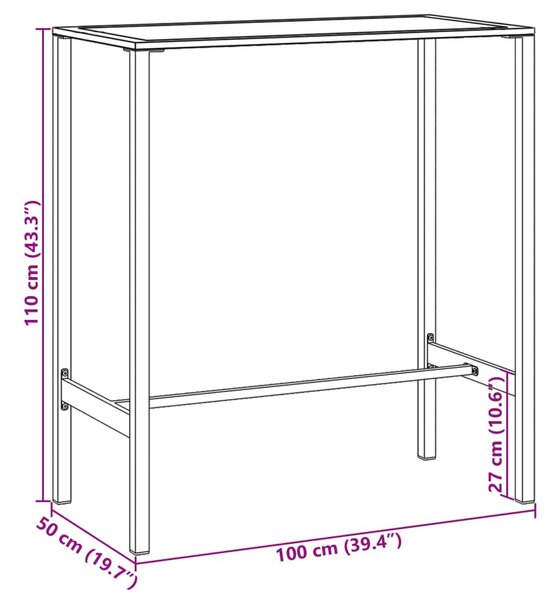 Fekete porszórt acél bárasztal 100 x 50 x 110 cm