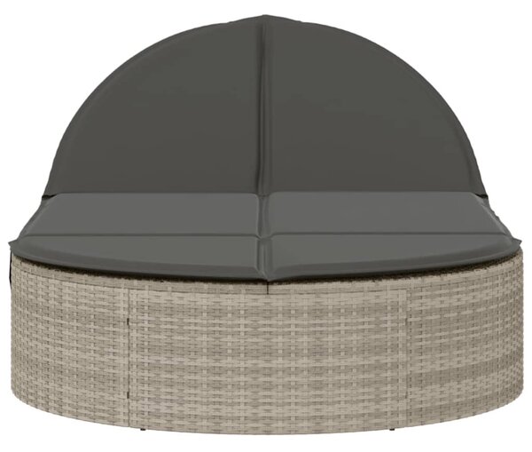 Világosszürke polyrattan dupla napozóágy párnával