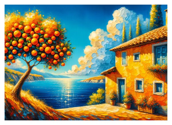 Üveg kép - Ház narancsokkal II. (70x50 cm)