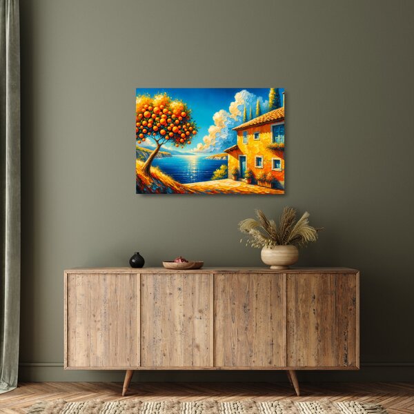 Üveg kép - Ház narancsokkal II. (70x50 cm)