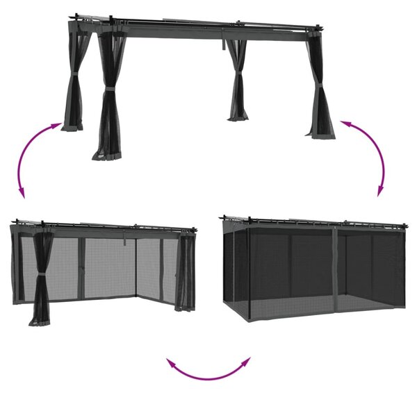 Antracitszürke acél pavilon hálós oldalakkal 4 x 3 m