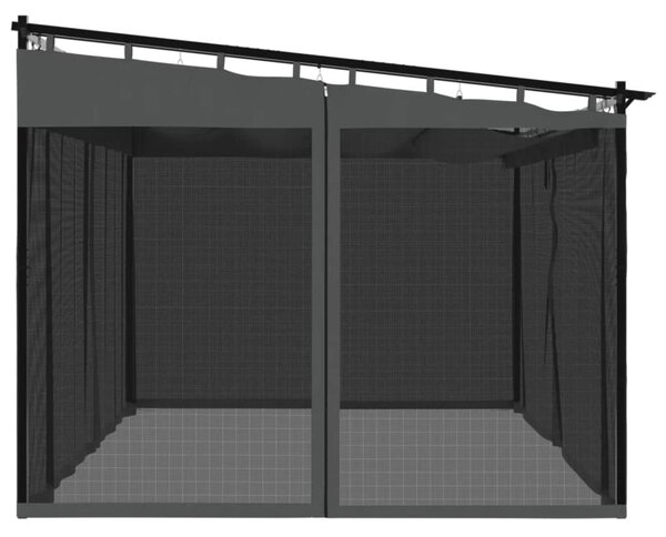 Antracitszürke acél pavilon hálós oldalakkal 4 x 3 m