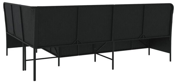 L-alakú fekete polyrattan kerti kanapé párnával