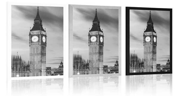 A londoni Big Ben plakátja fekete-fehérben