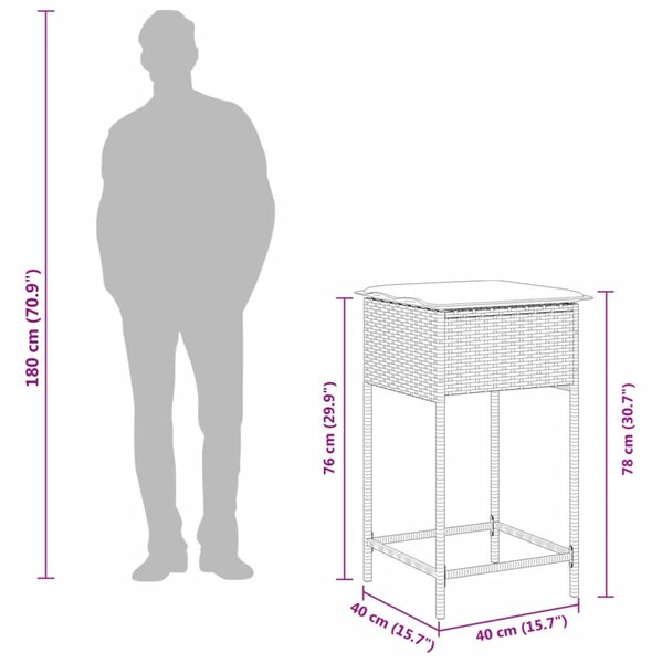9 részes szürke polyrattan kerti bárszett párnával