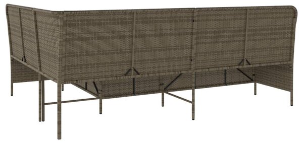 Szürke polyrattan L-alakú kerti kanapé párnákkal