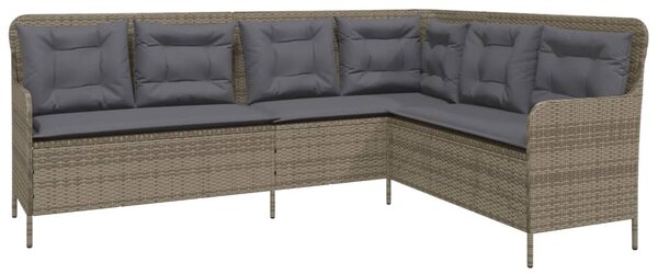 Szürke polyrattan L-alakú kerti kanapé párnákkal