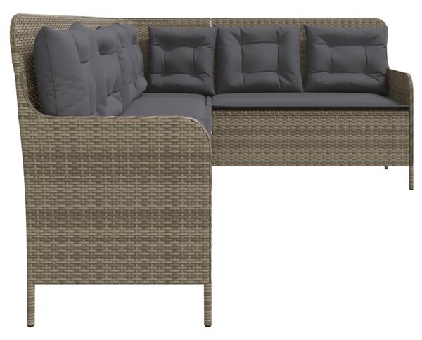 Szürke polyrattan L-alakú kerti kanapé párnákkal