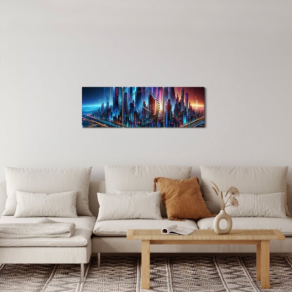 Kép - A jövő városa (órával) (90x30 cm)