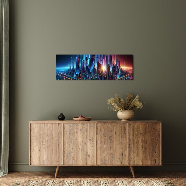 Kép - A jövő városa (órával) (90x30 cm)