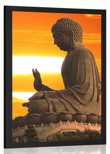 Poszter pazsportuval Buddha szobor naplementénél