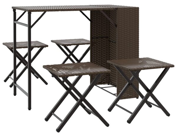 5 részes barna polyrattan összecsukható kerti étkezőgarnitúra
