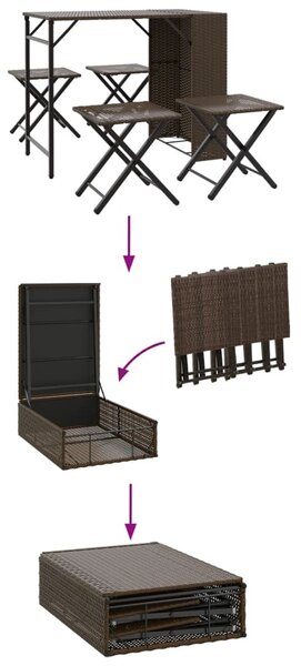 5 részes barna polyrattan összecsukható kerti étkezőgarnitúra
