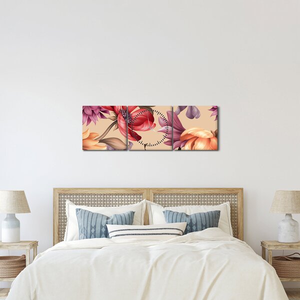 Kép - Vintage virágok (órával) (90x30 cm)