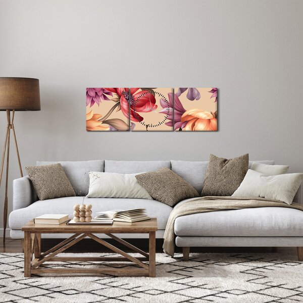 Kép - Vintage virágok (órával) (90x30 cm)